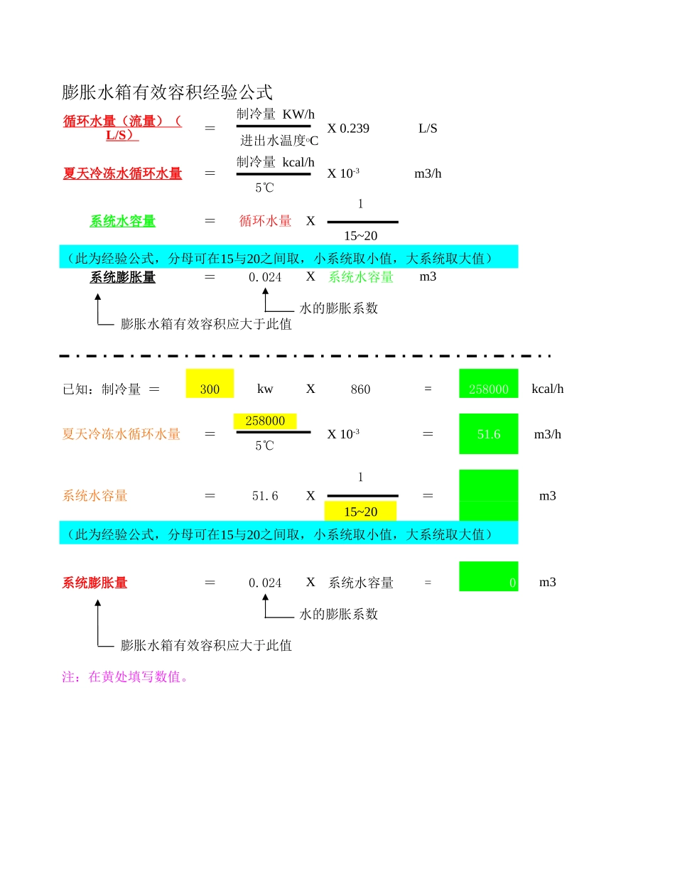 膨胀水箱有效容积计算公式.xls_第1页
