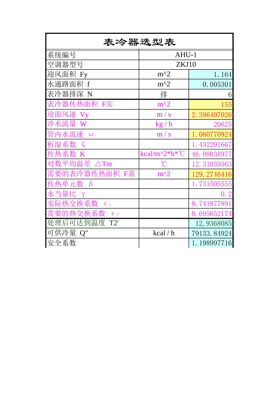 表冷器加热器选型计算表.xls_第1页