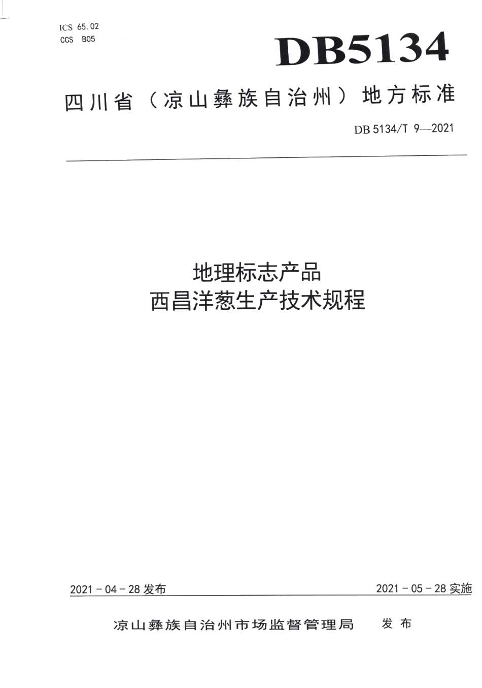 DB5134T 9-2021地理标志产品西昌洋葱生产技术规程.pdf_第1页