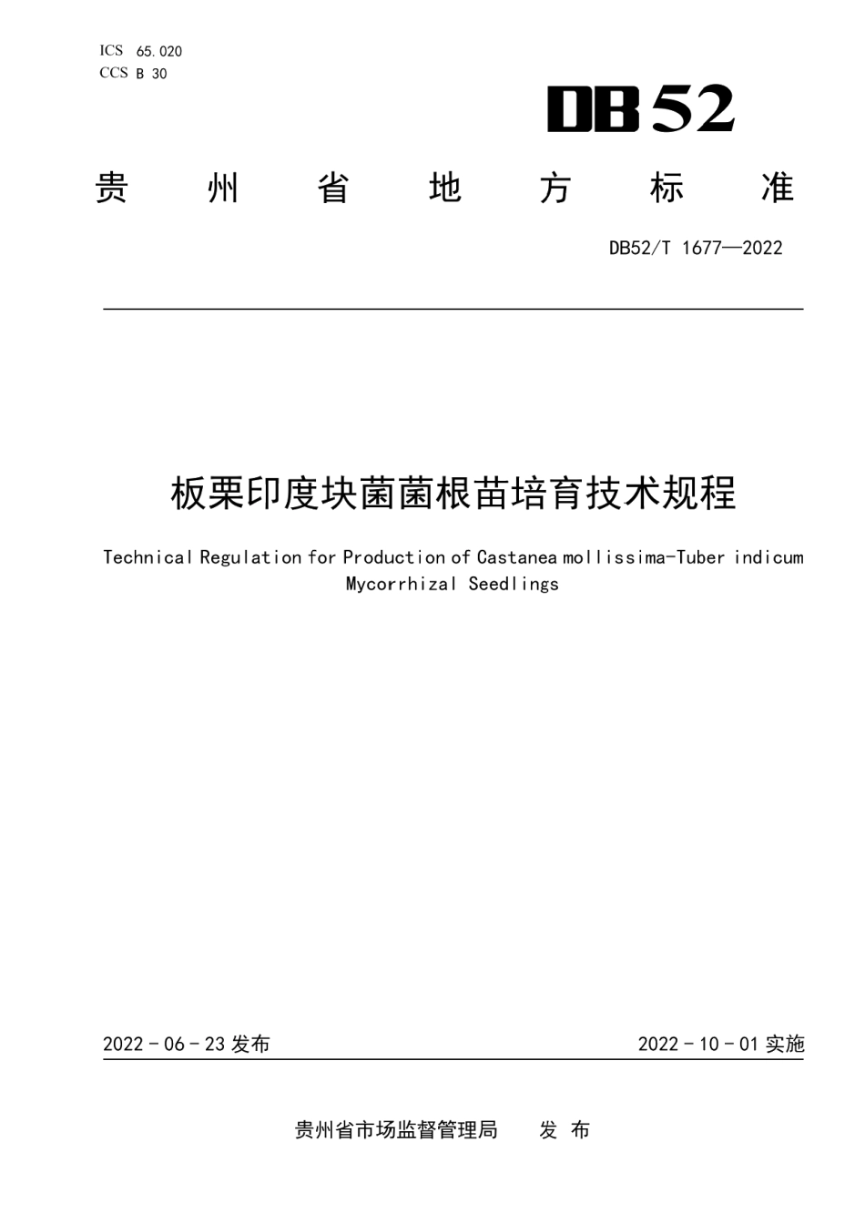 DB52T 1677-2022板栗印度块菌菌根苗培育技术规程.pdf_第1页