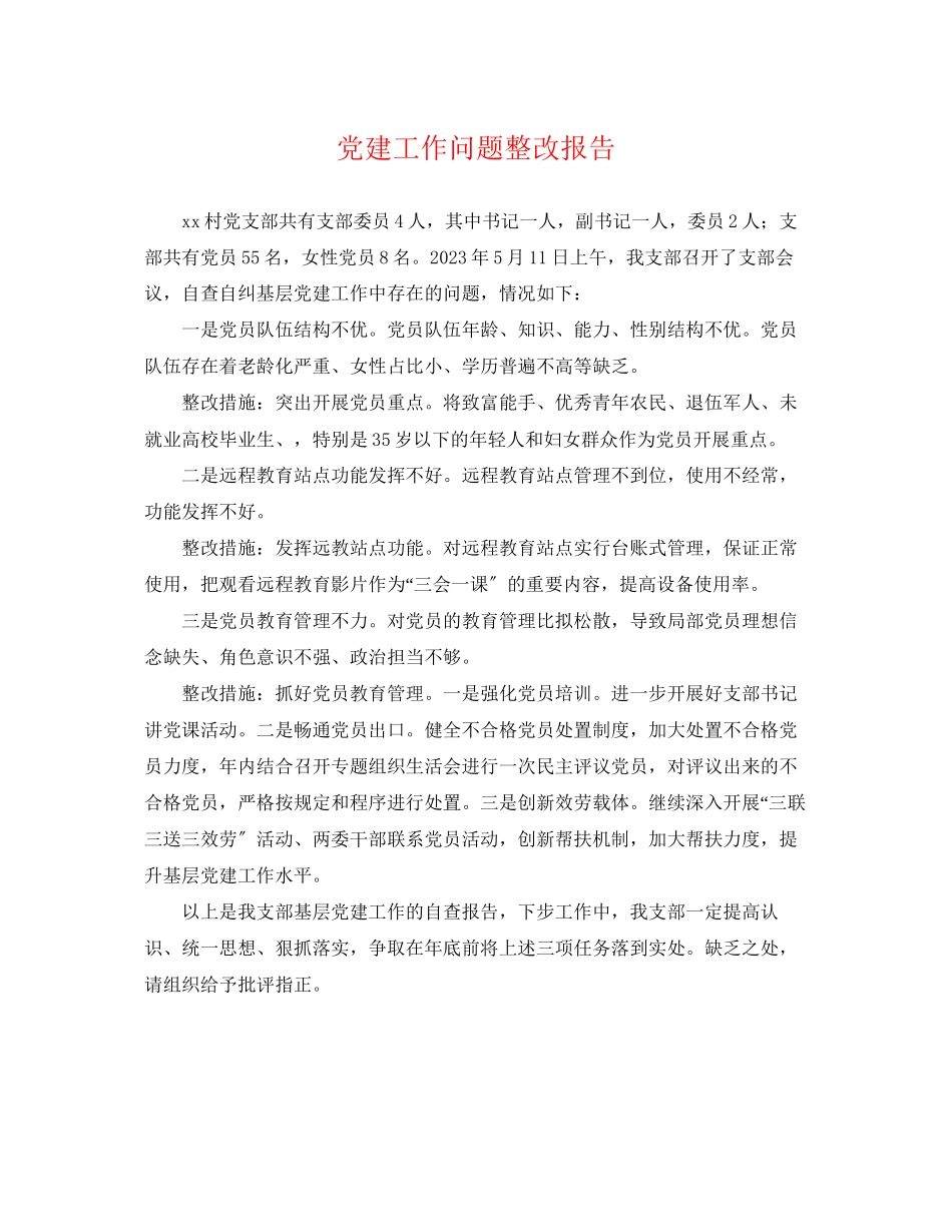 2023年党建工作问题整改报告.docx_第1页