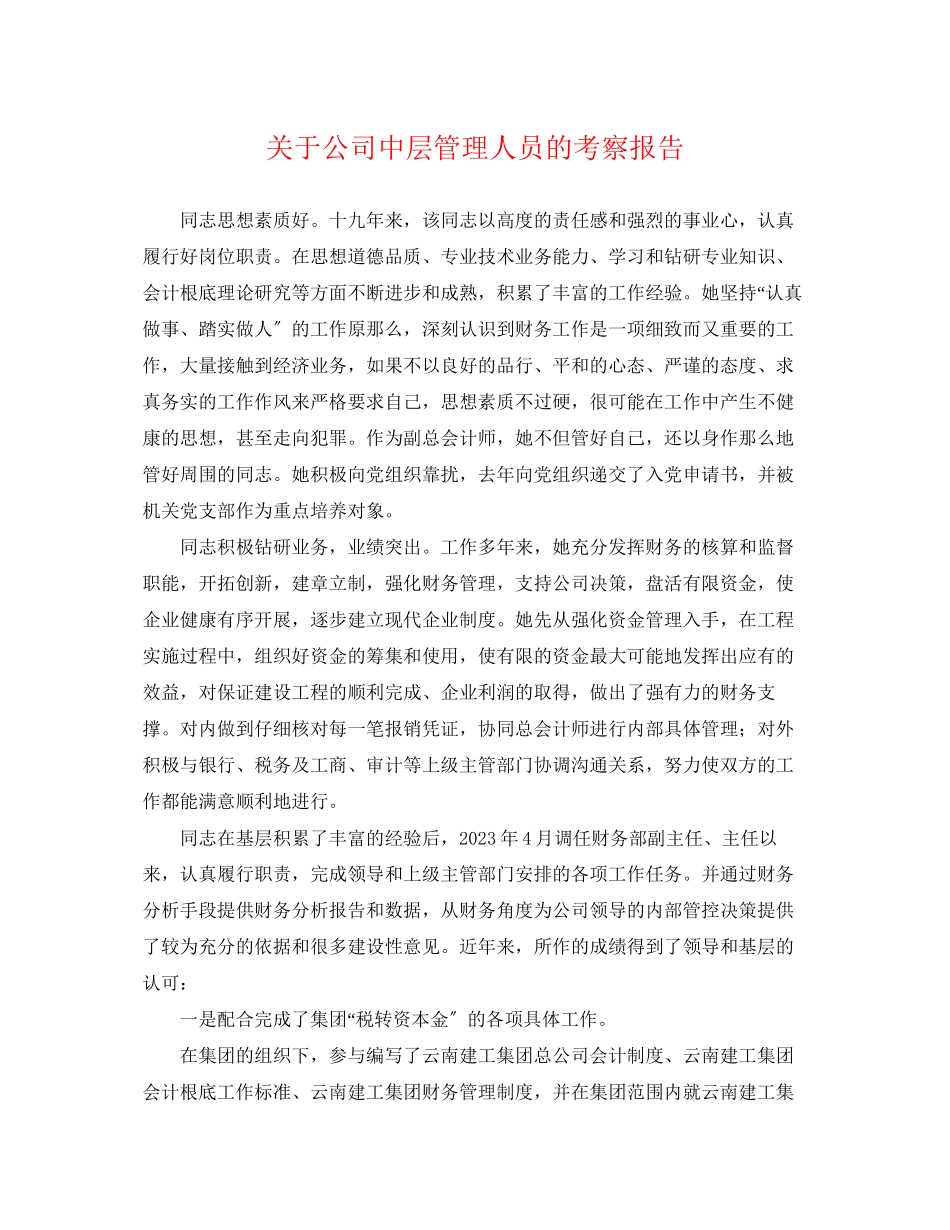 2023年公司中层管理人员的考察报告.docx_第1页