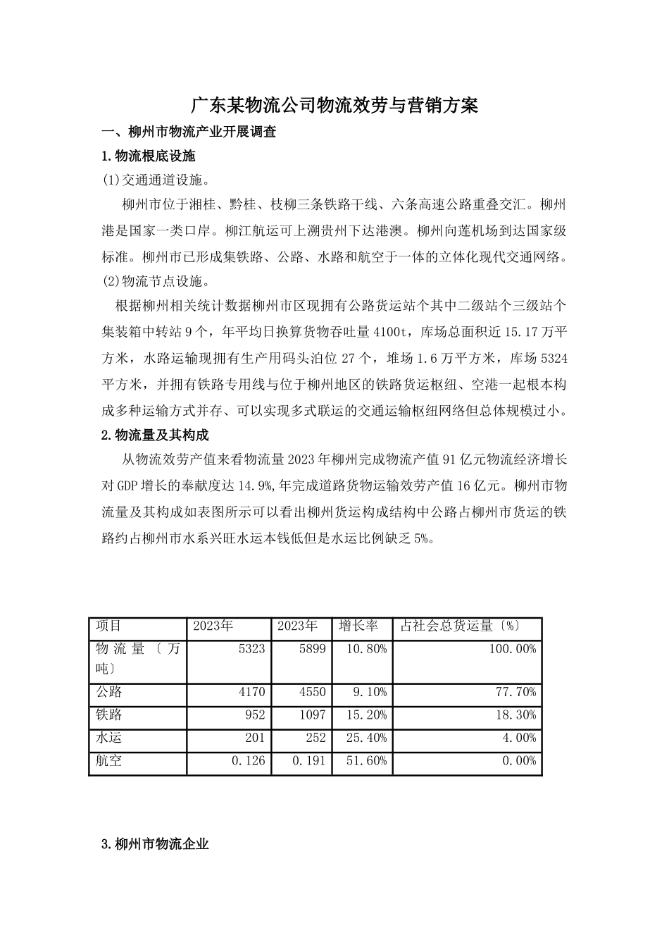 2023年物流公司物流服务与营销方案.doc_第1页