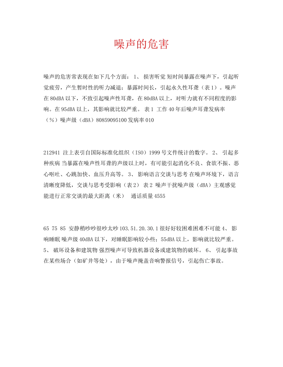 2023年安全常识之噪声的危害.docx_第1页