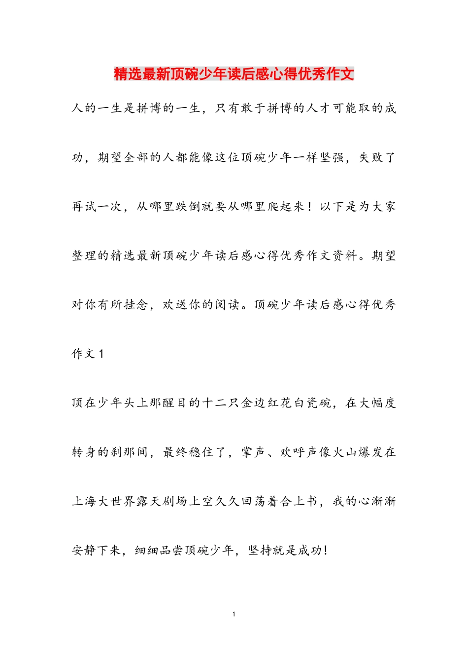 2023年《顶碗少年》读后感心得优秀作文.doc_第1页