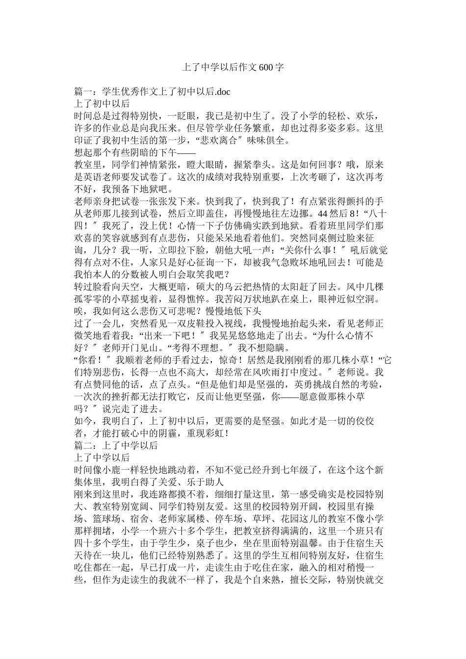 2023年上了中ۥ学以后作文600字范文.docx_第1页