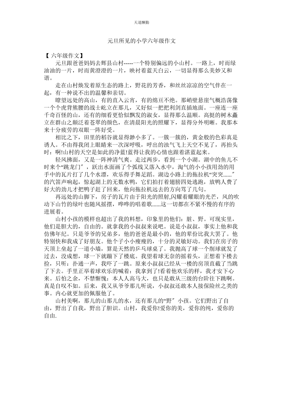 2023年元旦所ۥ见的小学六级作文.docx_第1页