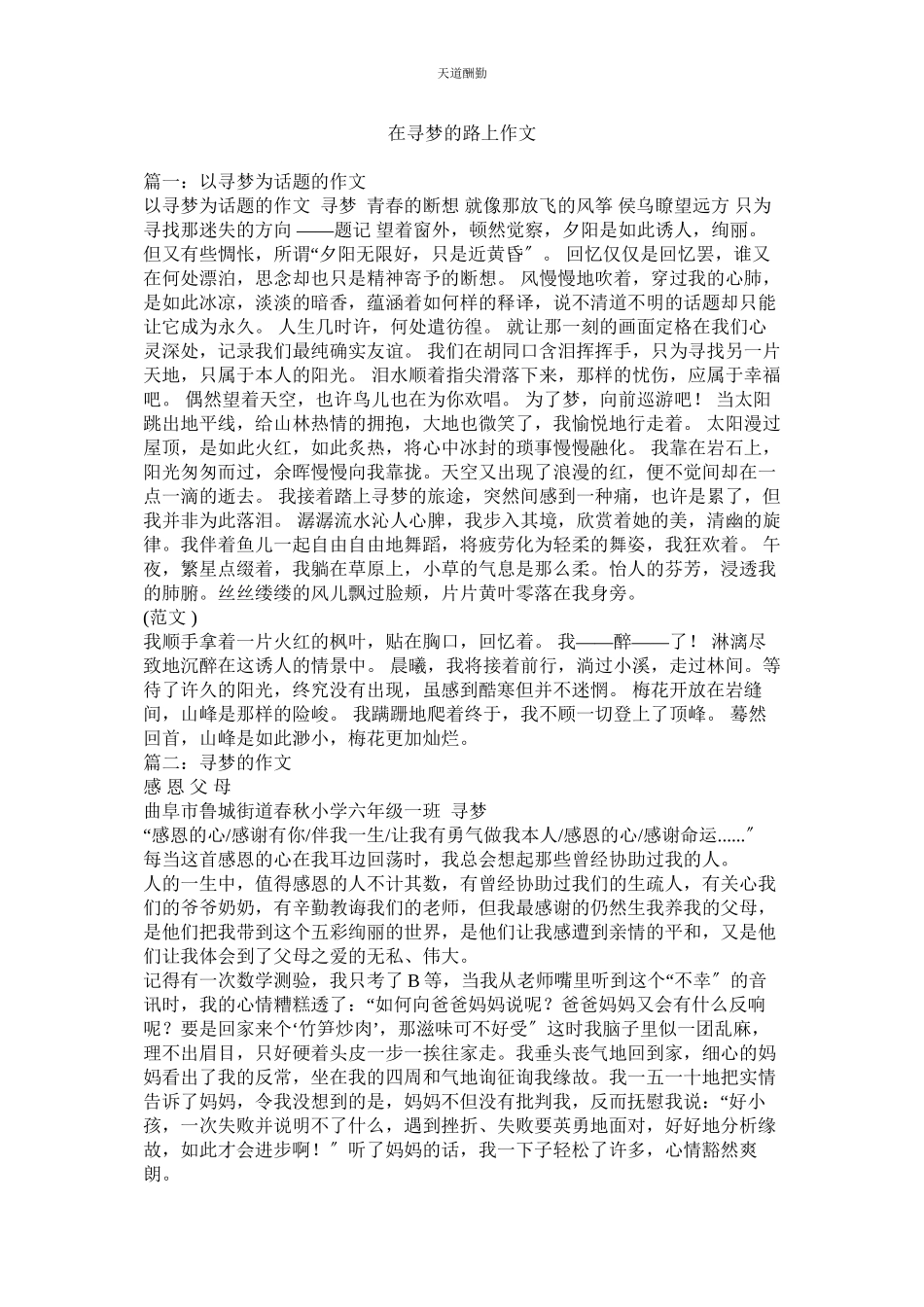 2023年在寻梦ۥ的路上作文.docx_第1页