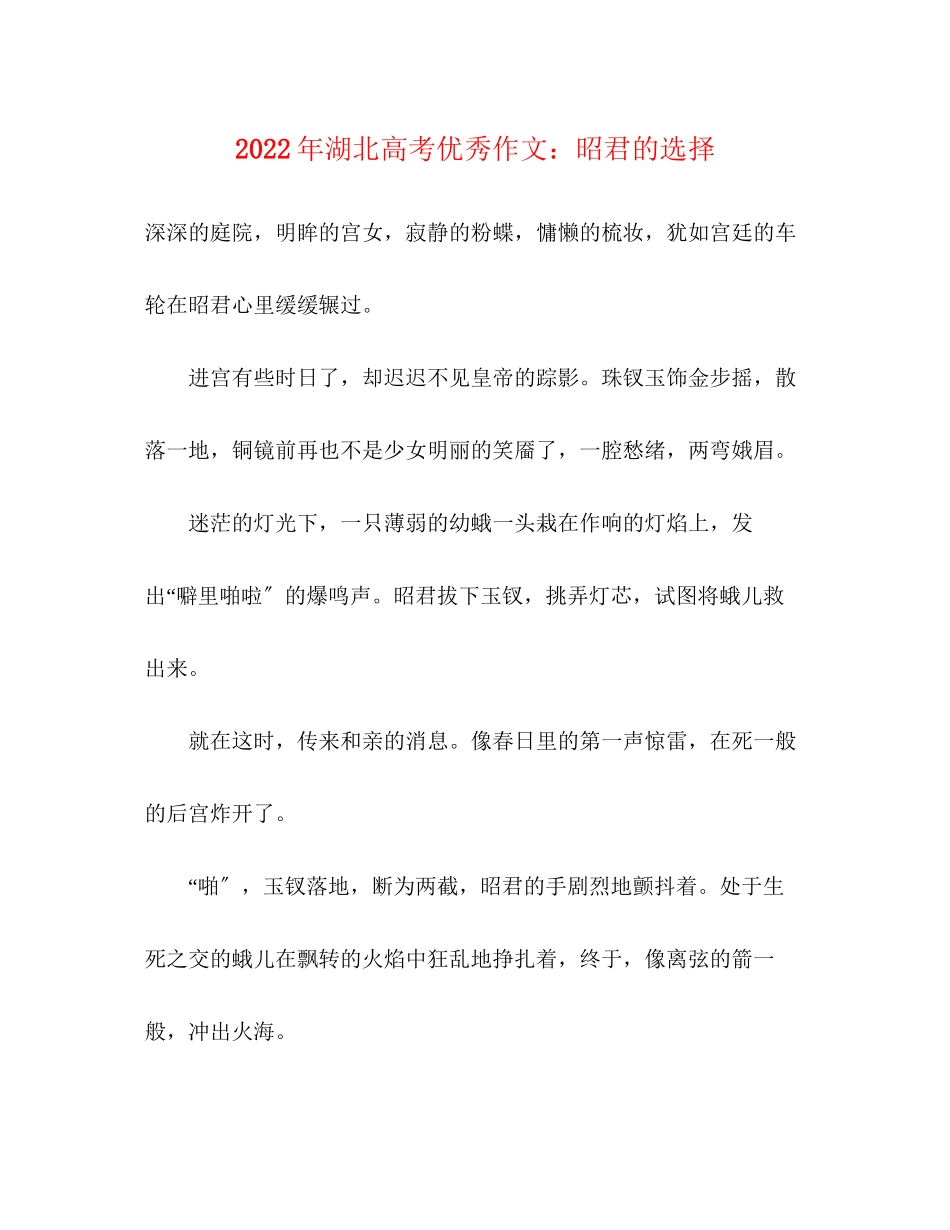 2023年湖北高考优秀作文昭君的选择.docx_第1页