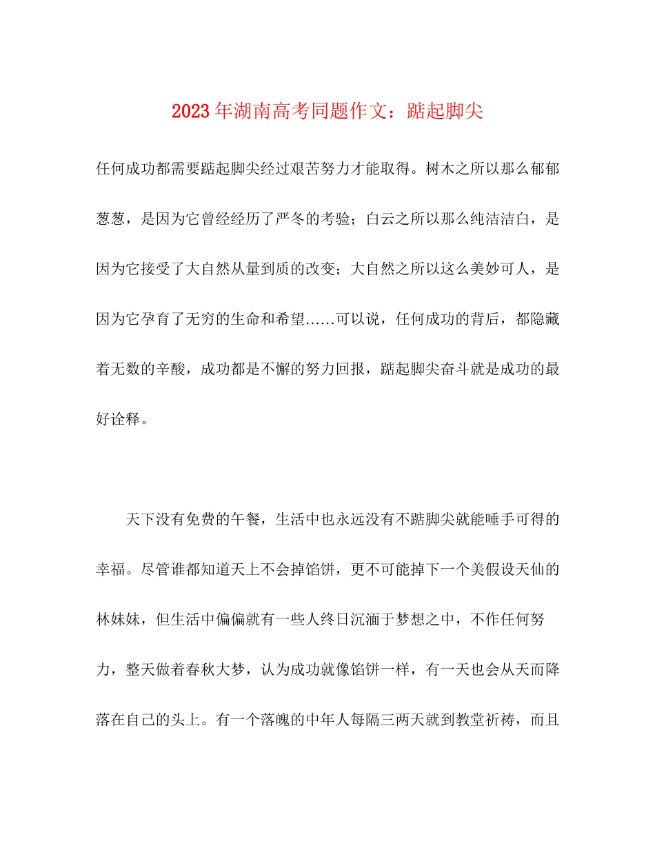 2023年湖南高考同题作文踮起脚尖.docx_第1页