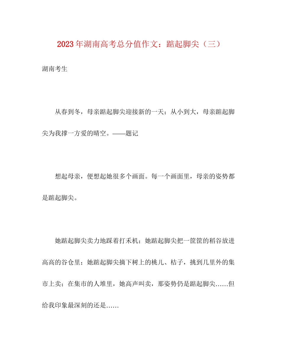 2023年湖南高考满分作文踮起脚尖三.docx_第1页
