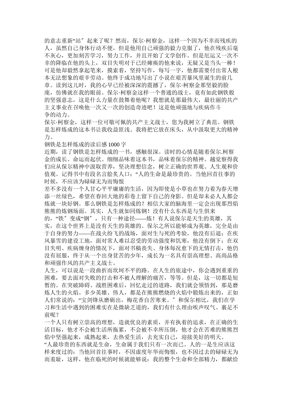 2023年读《钢铁是怎样炼成的》有感作文1000字.docx_第3页