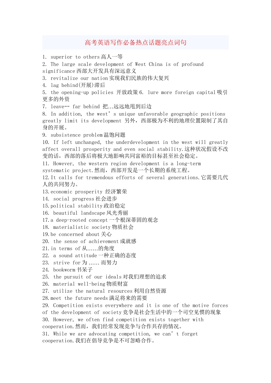 2023年高考英语作文素材必备热点话题亮点词句.docx_第1页