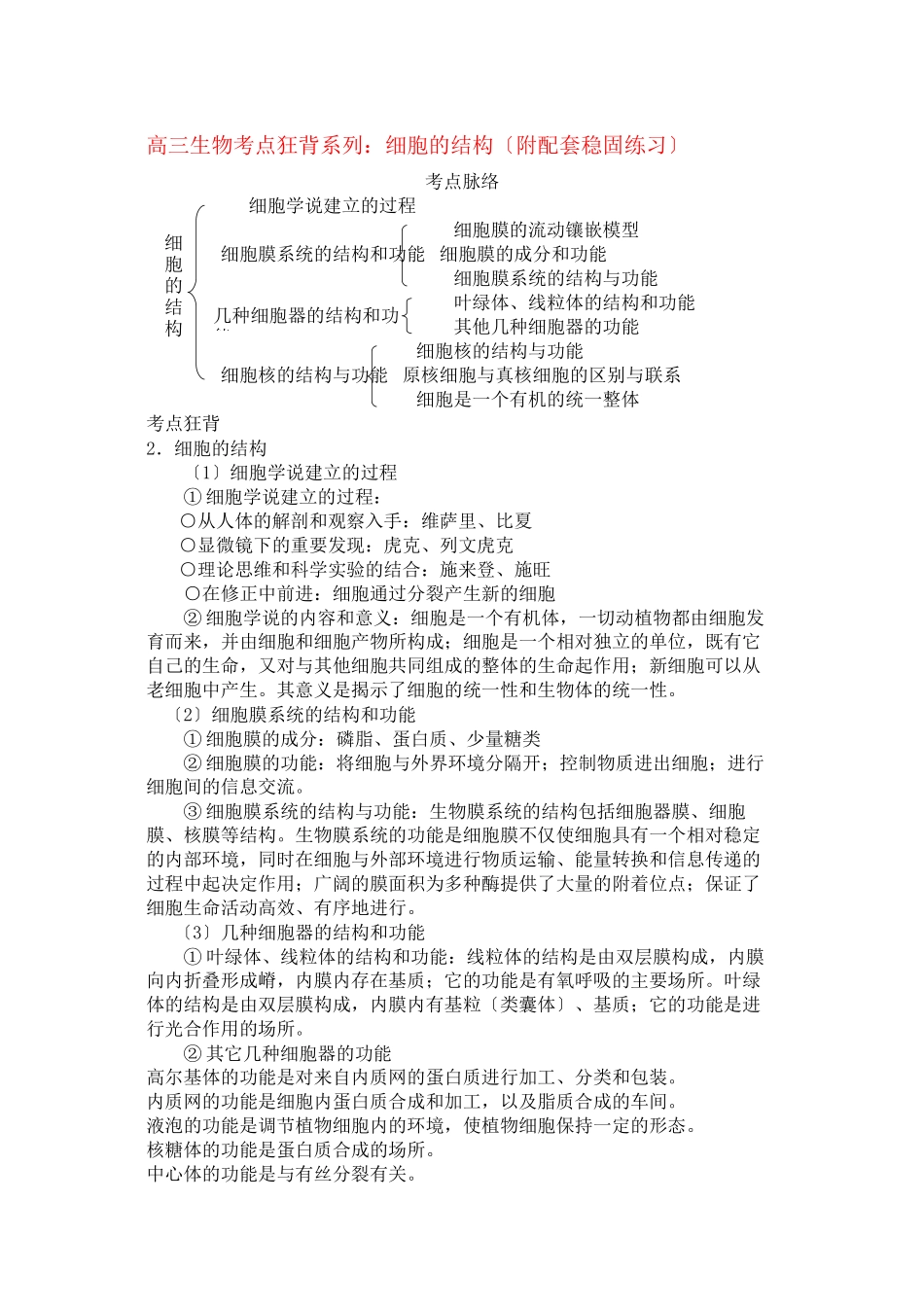 2023年高考生物总复习备考考点必背知识细胞的结构.docx_第1页