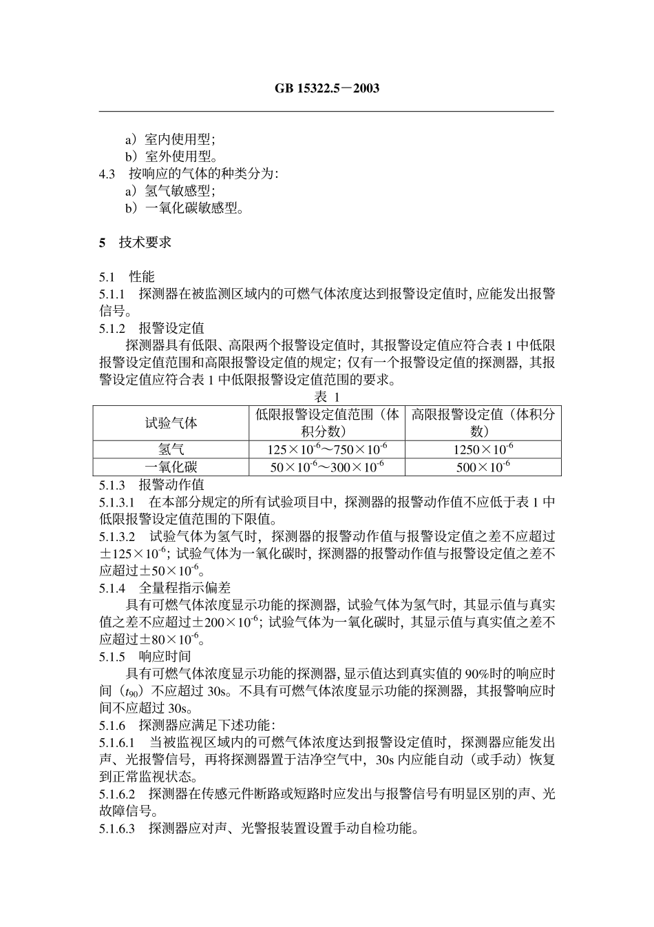 GB 15322.5-2003 可燃气体探测器 第5部分：测量人工煤气的独立式可燃气体探测器.pdf_第3页