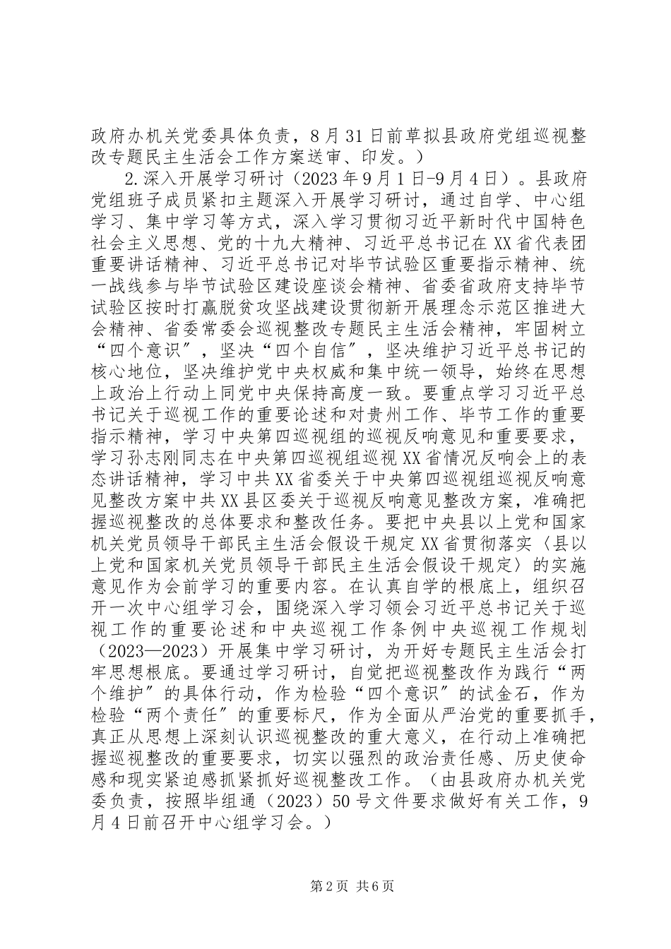 2023年人民政府党组巡视整改专题民主生活会工作方案.docx_第2页