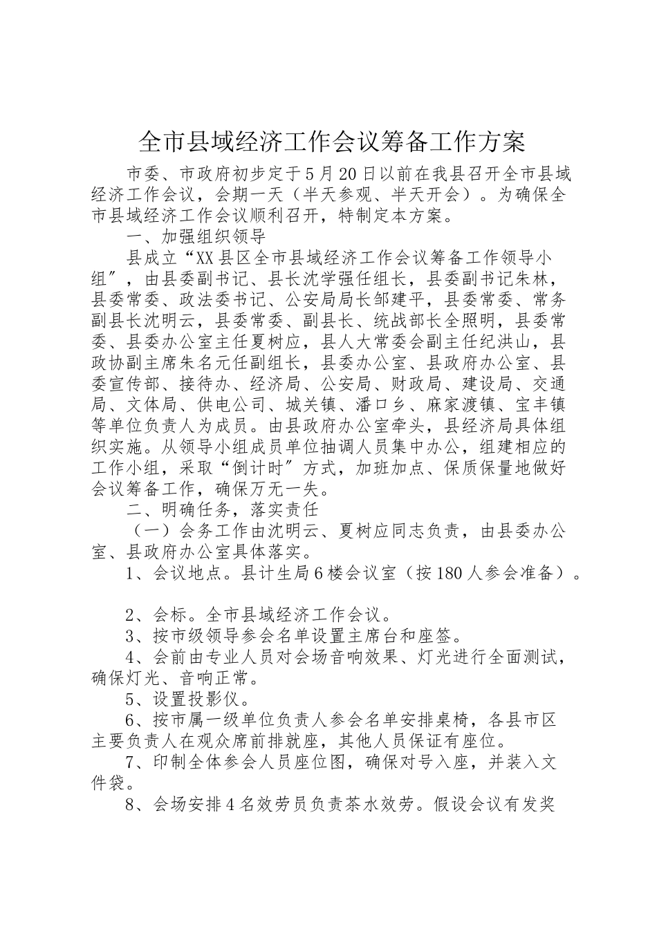 2023年全市县域经济工作会议筹备工作方案 4.doc_第1页