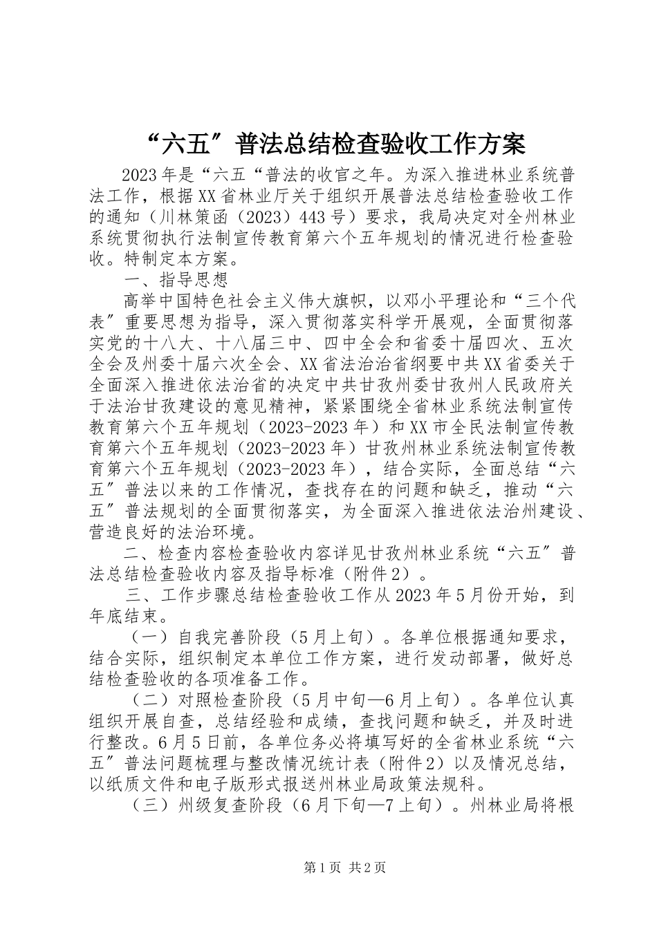 2023年六五普法总结检查验收工作方案.docx_第1页