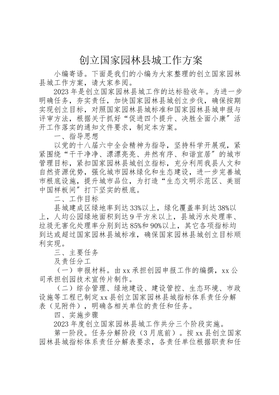 2023年创建国家园林县城工作方案.doc_第1页