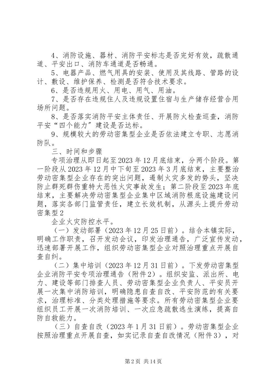 2023年千灯镇劳动密集型企业消防安全专项治理工作方案.docx_第2页