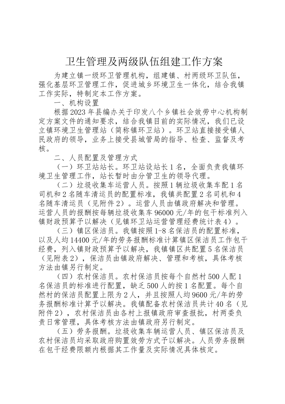 2023年卫生管理及两级队伍组建工作方案.doc_第1页