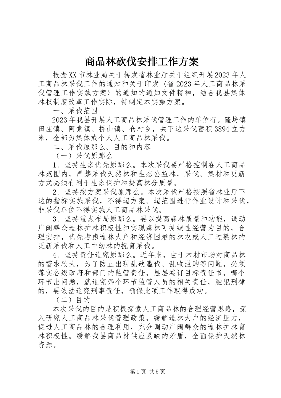 2023年商品林砍伐安排工作方案.docx_第1页