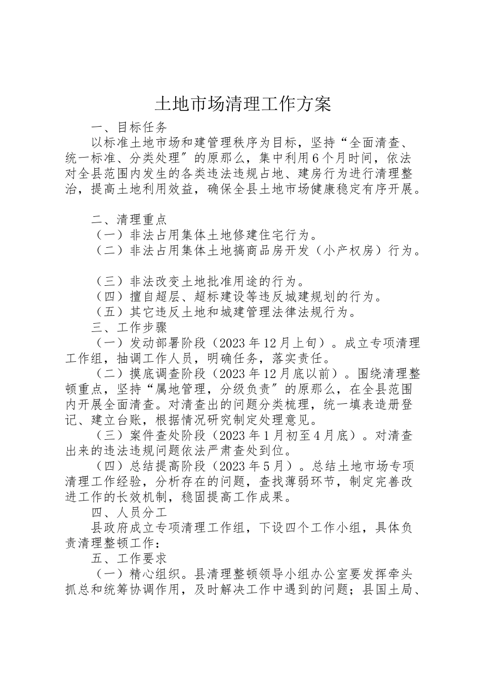 2023年土地市场清理工作方案.doc_第1页
