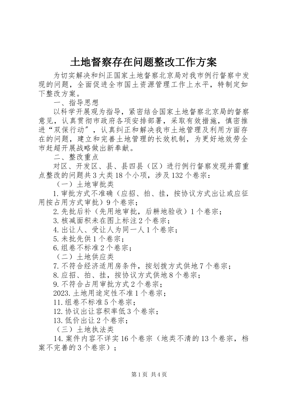 2023年土地督察存在问题整改工作方案.docx_第1页