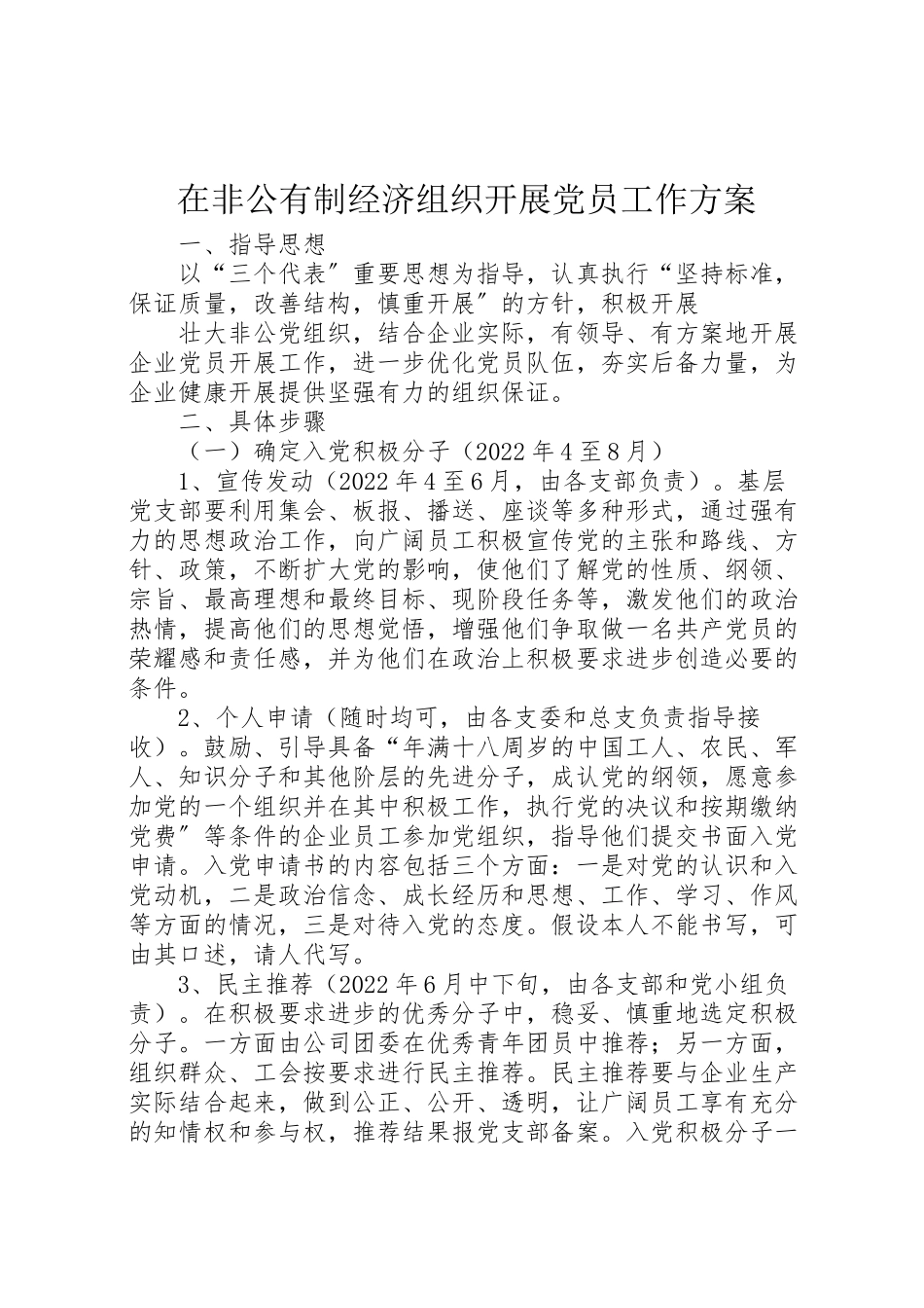 2023年在非公有制经济组织发展党员工作方案 4.doc_第1页
