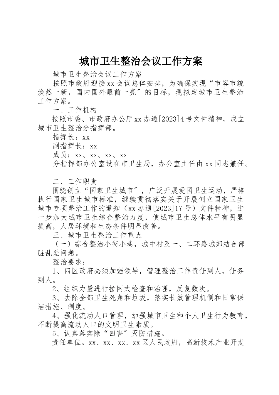 2023年城市卫生整治会议工作方案.docx_第1页