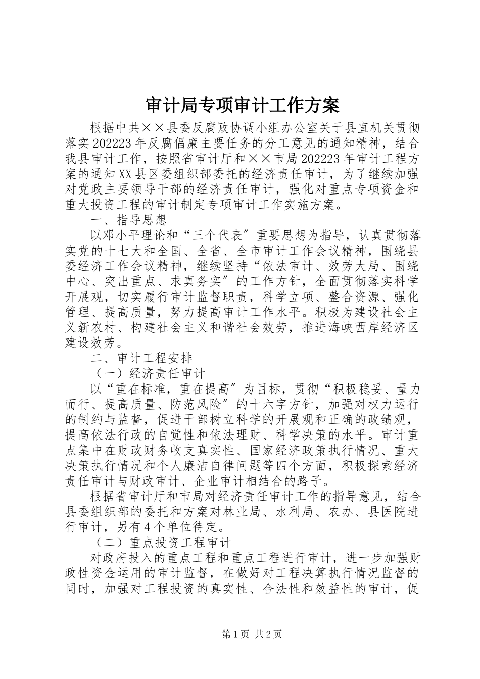 2023年审计局专项审计工作方案.docx_第1页