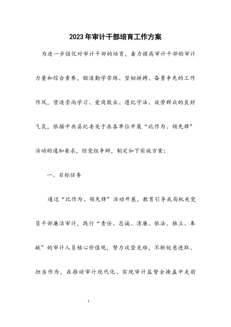 2023年审计干部培养工作方案.docx_第1页
