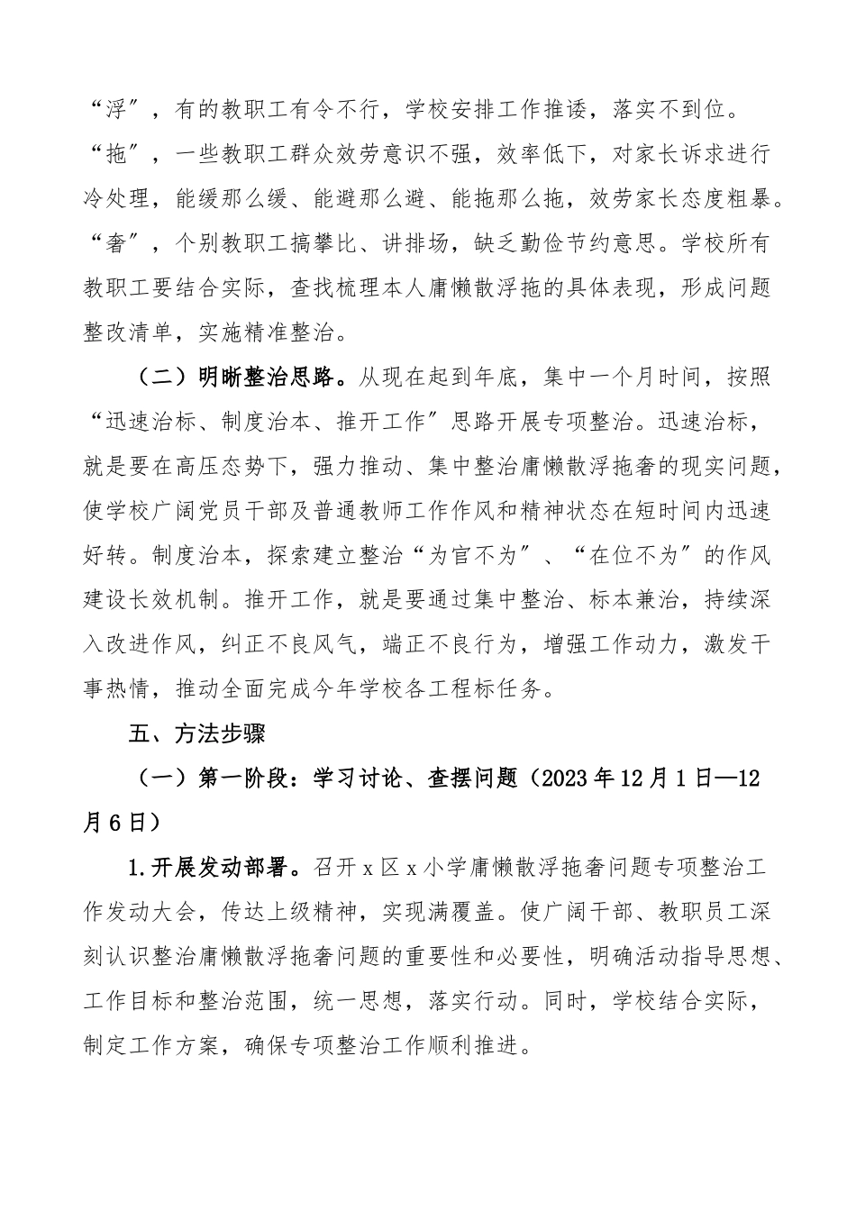 2023年小学学校开展庸懒散浮拖奢问题专项整治工作方案作风整顿整改.docx_第3页