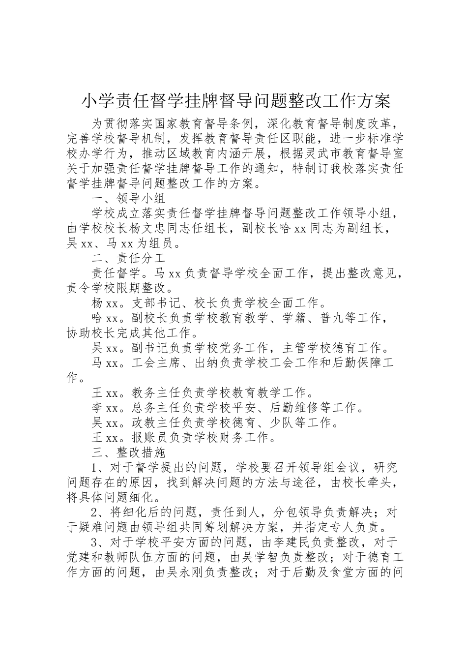 2023年小学责任督学挂牌督导问题整改工作方案.doc_第1页