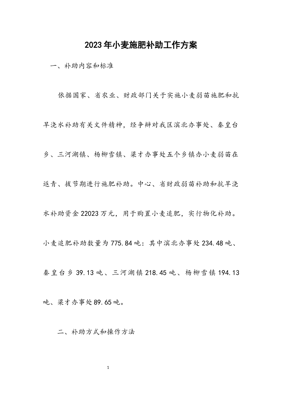 2023年小麦施肥补助工作方案.docx_第1页