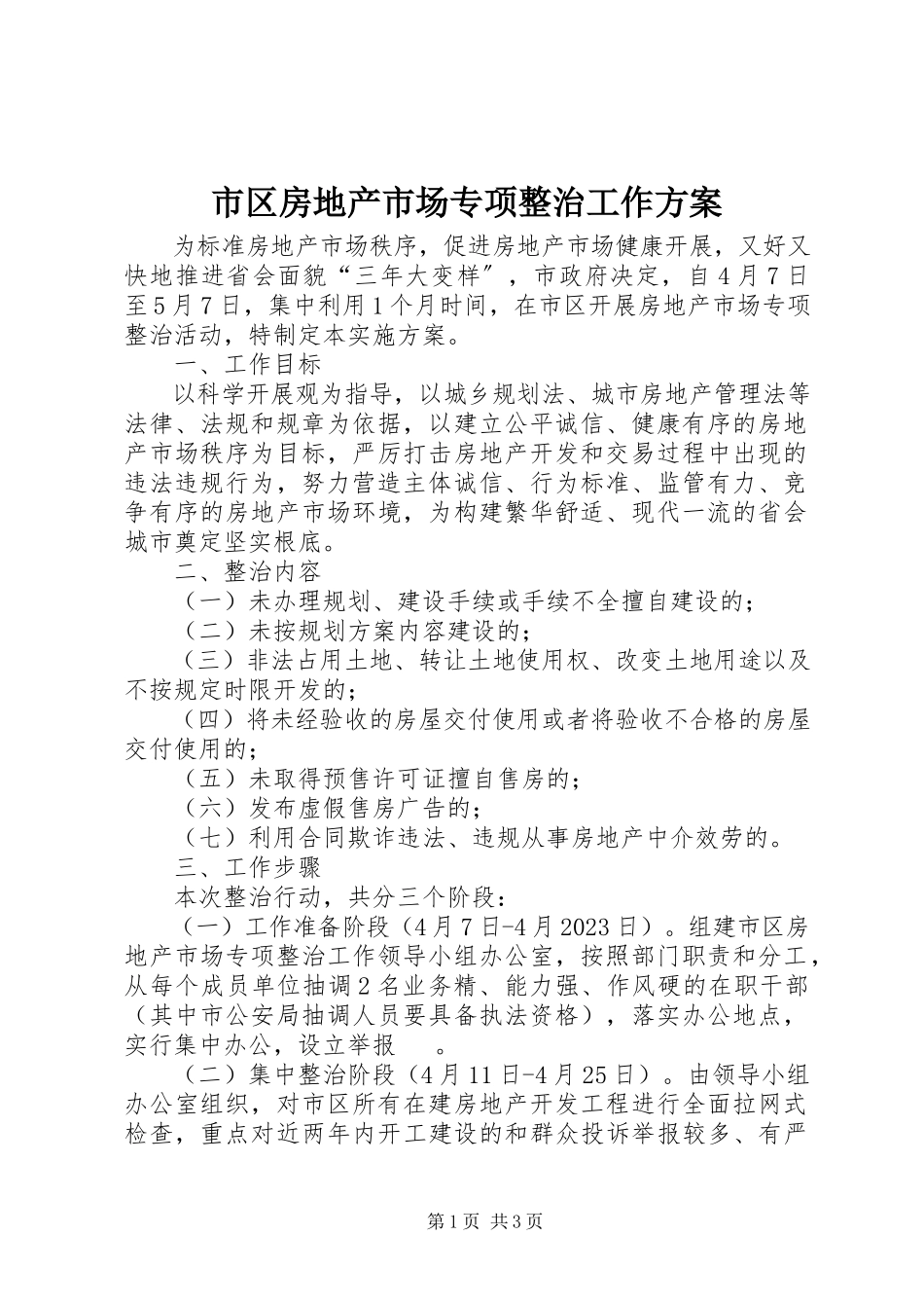 2023年市区房地产市场专项整治工作方案.docx_第1页