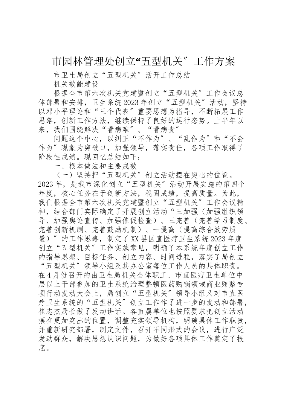 2023年市园林管理处创建五型机关工作方案 2.doc_第1页