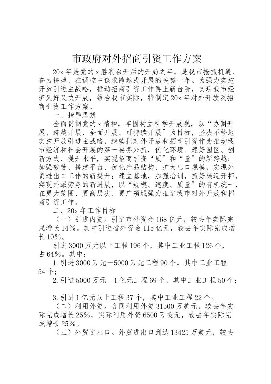 2023年市政府对外招商引资工作方案.doc_第1页