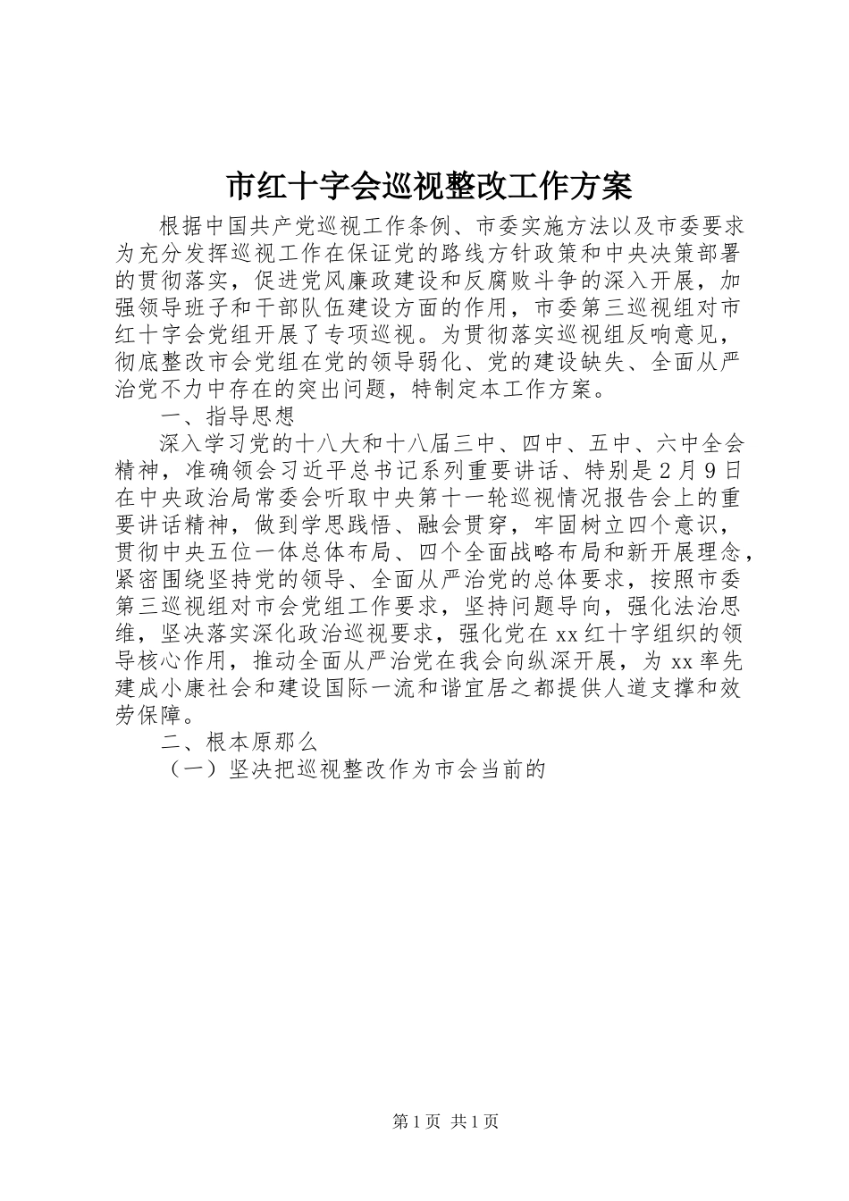 2023年市红十字会巡视整改工作方案.docx_第1页