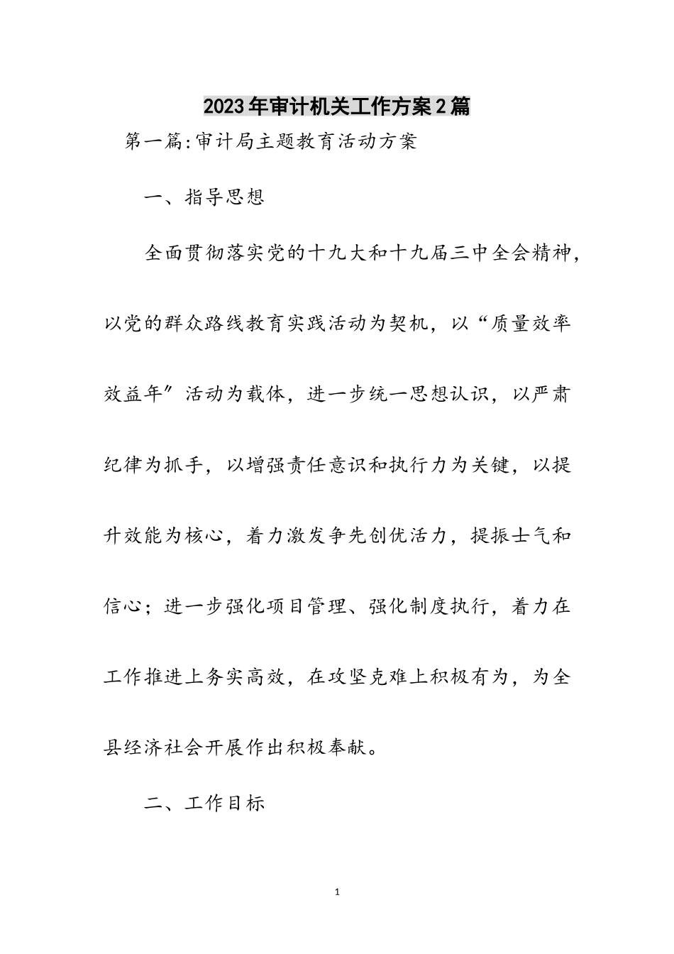 2023年年审计机关工作方案2篇范文.doc_第1页