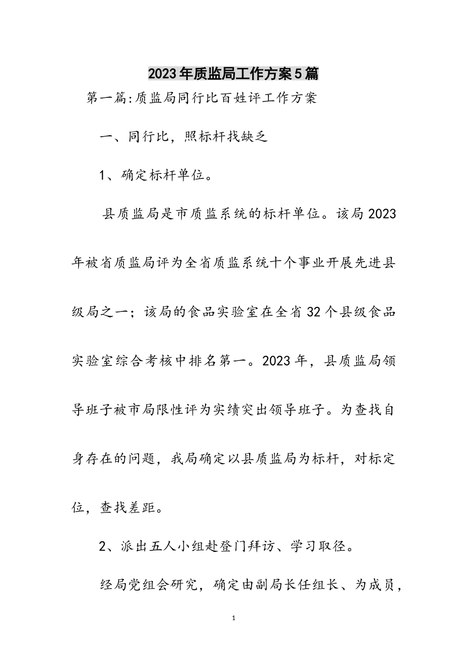 2023年年质监局工作方案5篇范文.doc_第1页