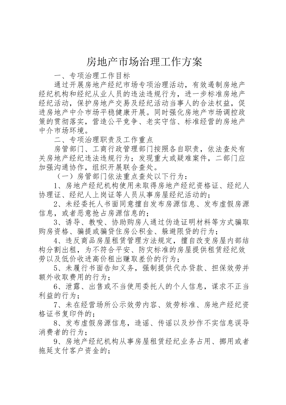 2023年房地产市场治理工作方案.doc_第1页