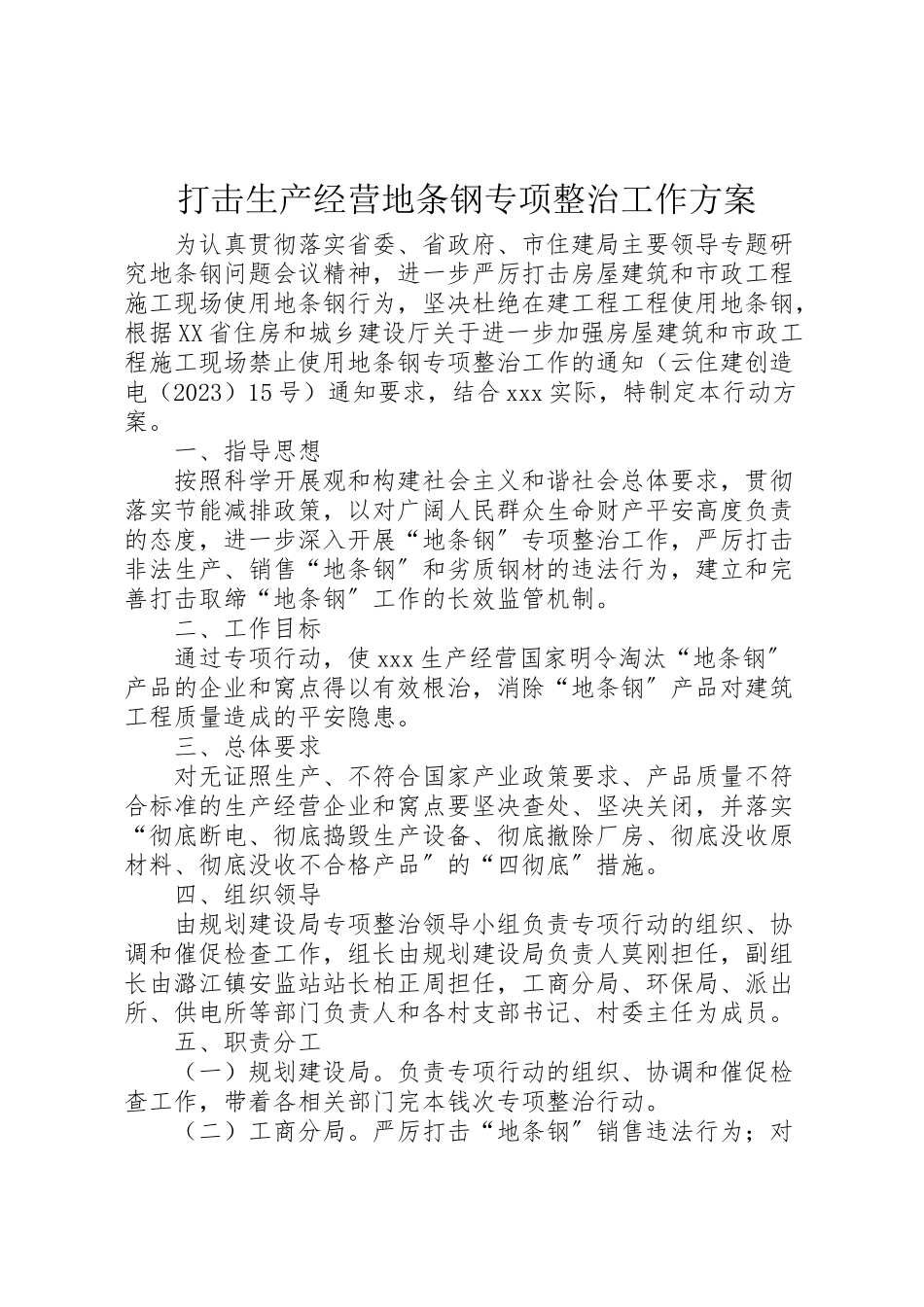 2023年打击生产经营地条钢专项整治工作方案.doc_第1页