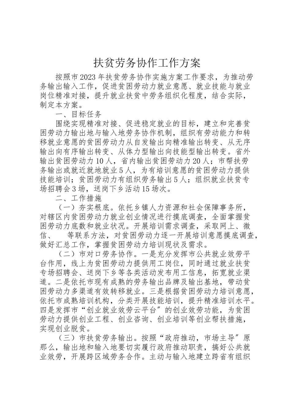 2023年扶贫劳务协作工作方案.doc_第1页