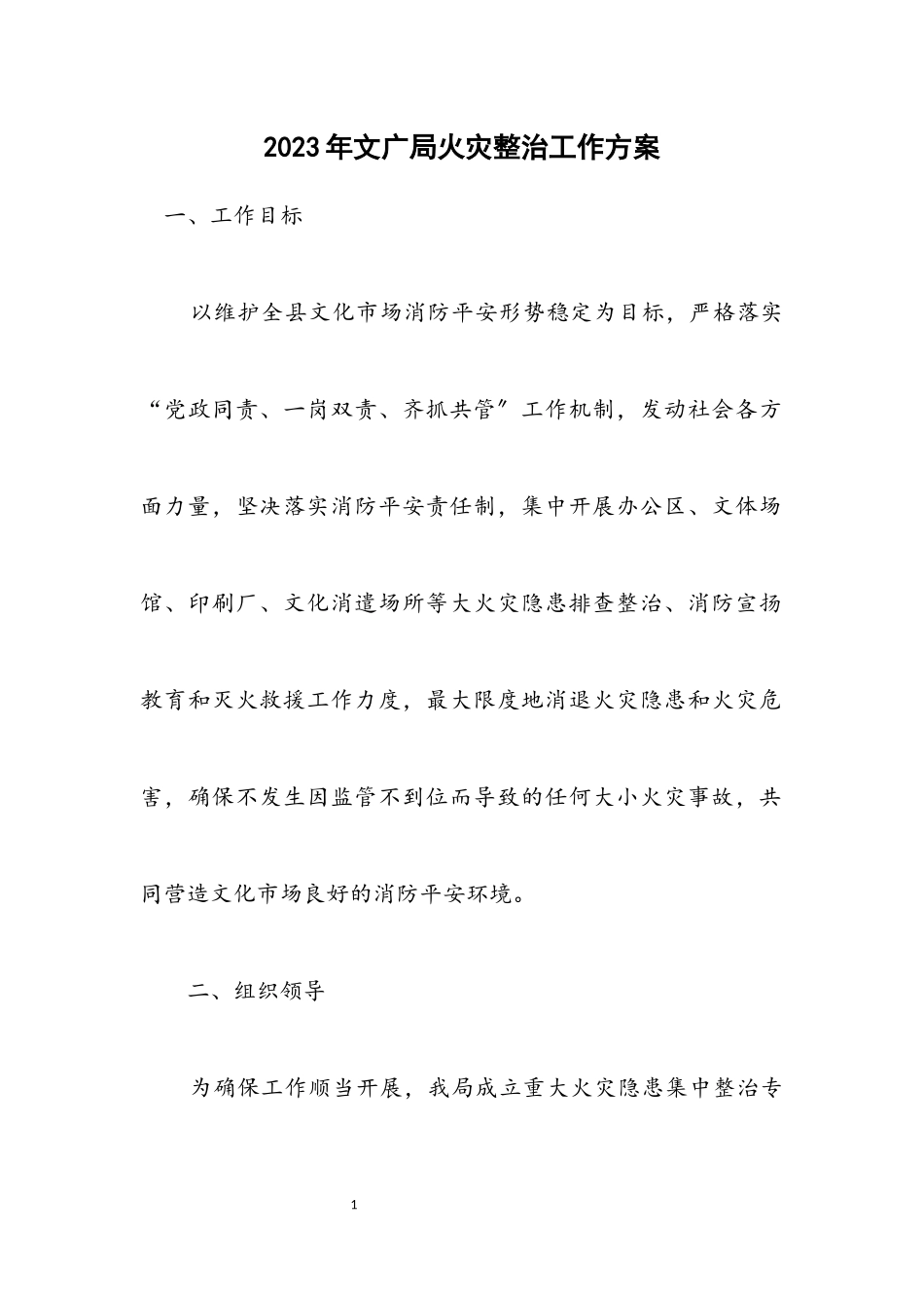 2023年文广局火灾整治工作方案.docx_第1页