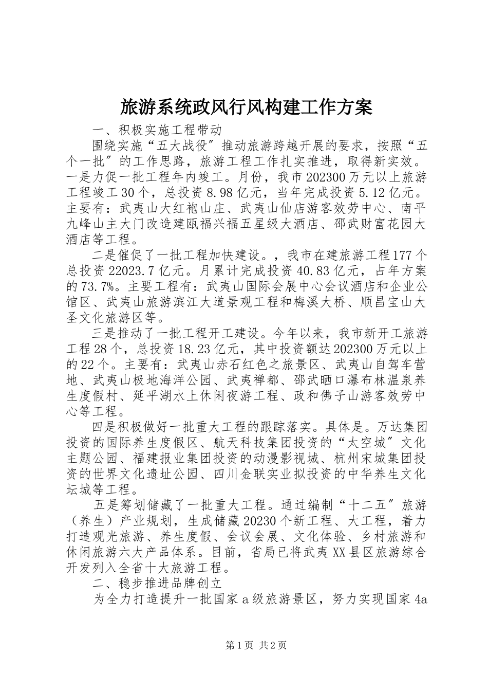 2023年旅游系统政风行风构建工作方案.docx_第1页