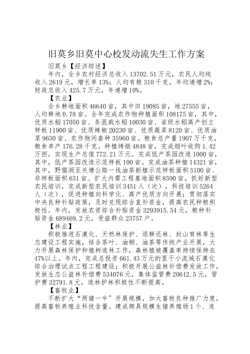 2023年旧莫乡旧莫中心校动员流失生工作方案 .doc_第1页