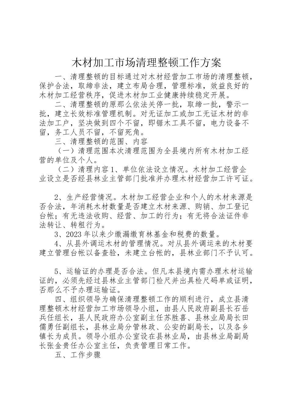 2023年木材加工市场清理整顿工作方案.doc_第1页