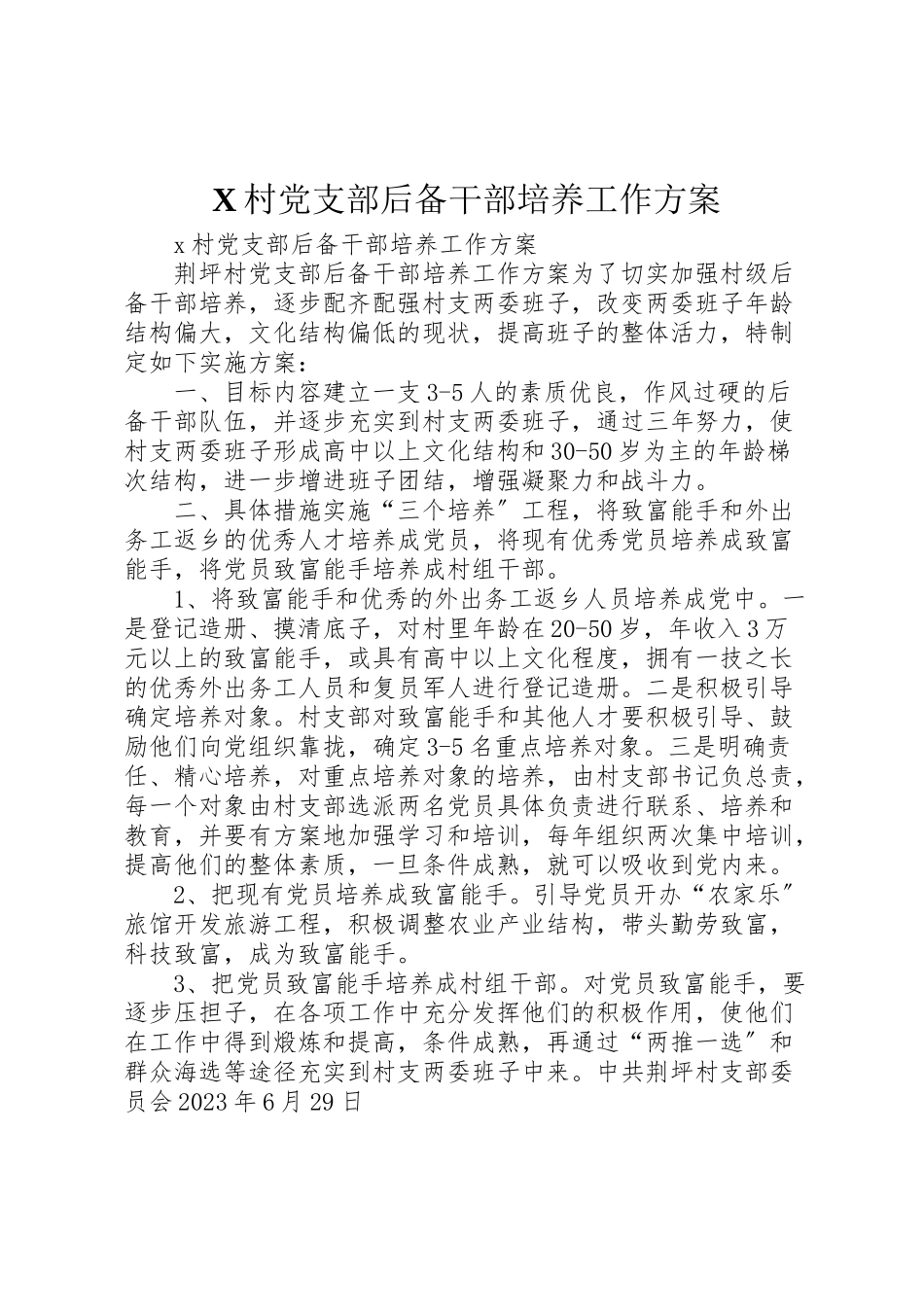 2023年村党支部后备干部培养工作方案.doc_第1页