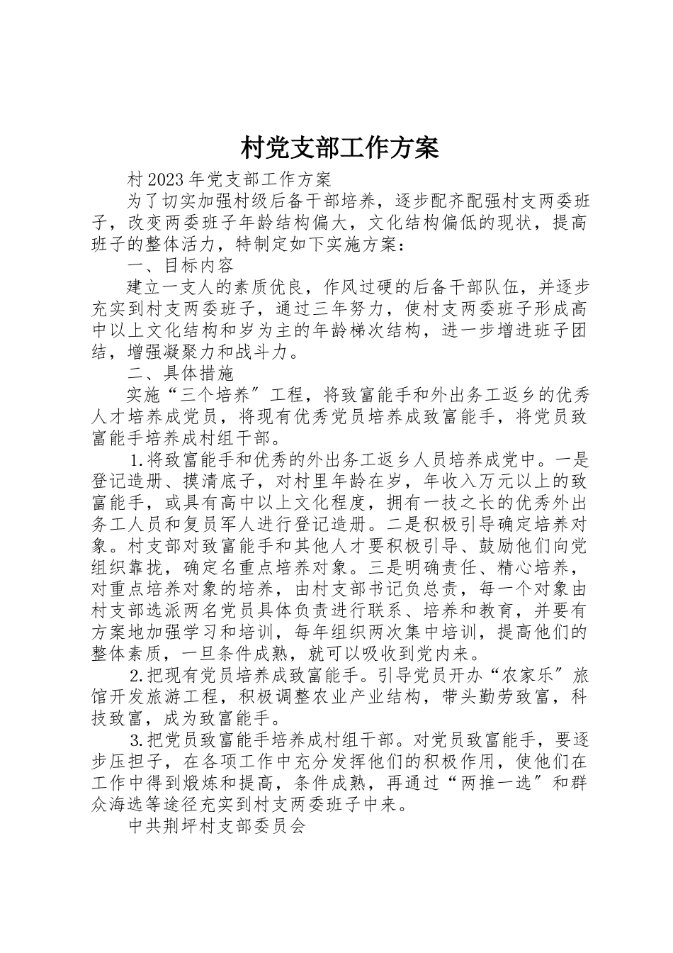 2023年村党支部工作方案新编.docx_第1页